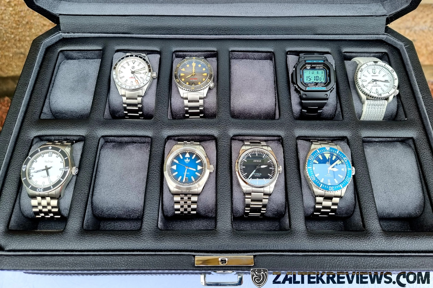 Rothwell 12 Slot Watch Box With Valet Drawer (Black / Grey) - Blacklist  Watches