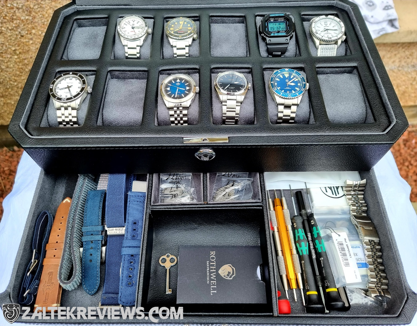 Rothwell 6 Slot Watch Box With Drawer (Black / Grey) - RothwellSF